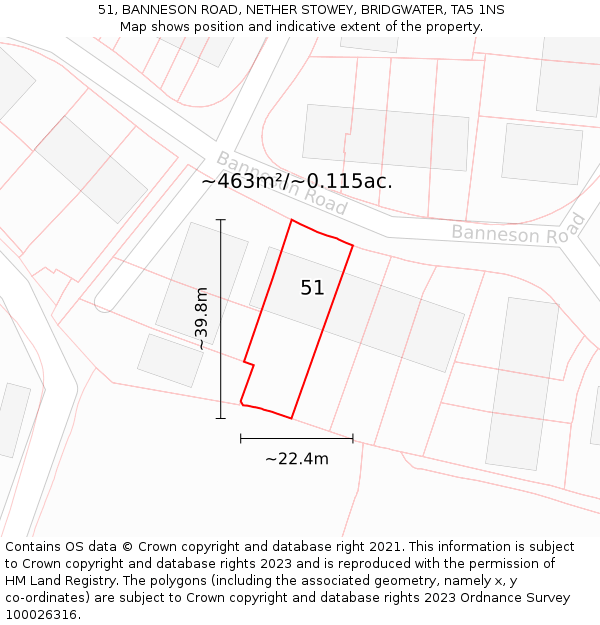 51, BANNESON ROAD, NETHER STOWEY, BRIDGWATER, TA5 1NS: Plot and title map