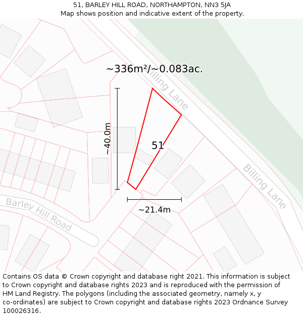 51, BARLEY HILL ROAD, NORTHAMPTON, NN3 5JA: Plot and title map