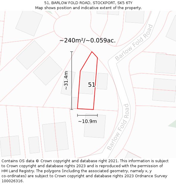 51, BARLOW FOLD ROAD, STOCKPORT, SK5 6TY: Plot and title map