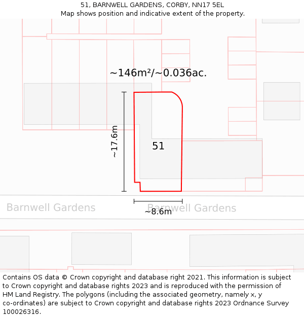 51, BARNWELL GARDENS, CORBY, NN17 5EL: Plot and title map