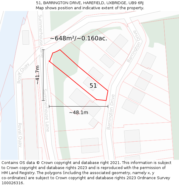 51, BARRINGTON DRIVE, HAREFIELD, UXBRIDGE, UB9 6RJ: Plot and title map