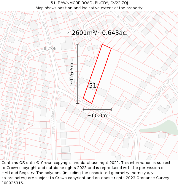 51, BAWNMORE ROAD, RUGBY, CV22 7QJ: Plot and title map