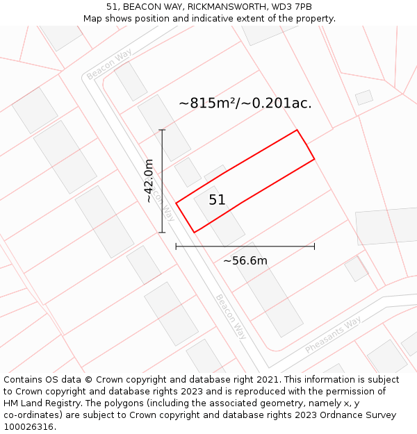 51, BEACON WAY, RICKMANSWORTH, WD3 7PB: Plot and title map