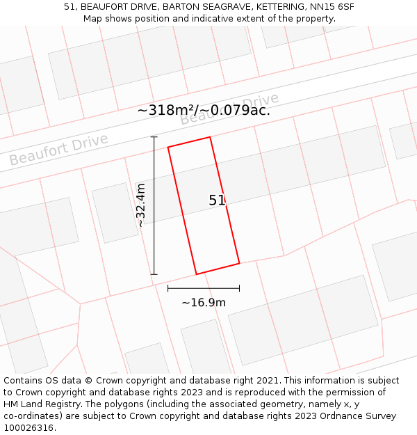 51, BEAUFORT DRIVE, BARTON SEAGRAVE, KETTERING, NN15 6SF: Plot and title map