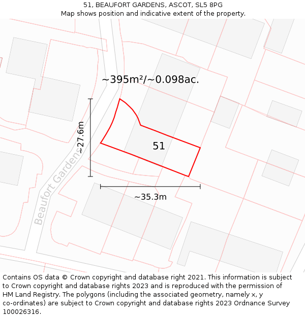 51, BEAUFORT GARDENS, ASCOT, SL5 8PG: Plot and title map