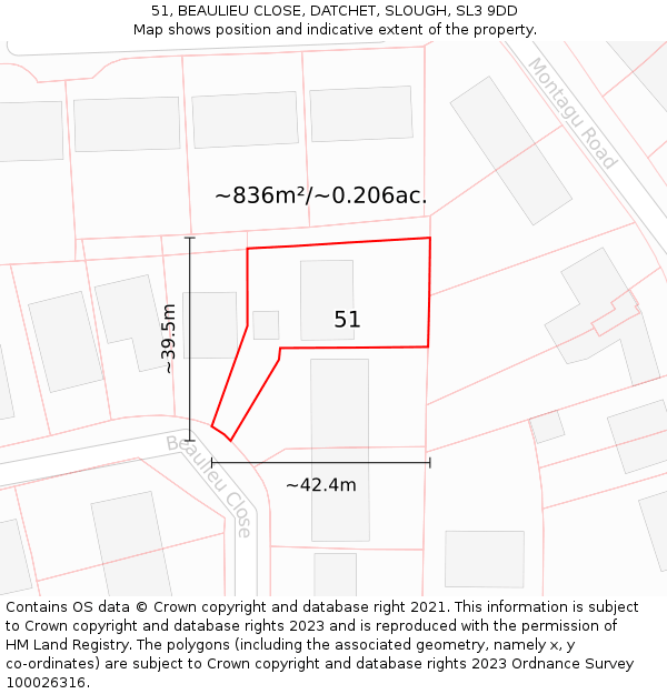 51, BEAULIEU CLOSE, DATCHET, SLOUGH, SL3 9DD: Plot and title map