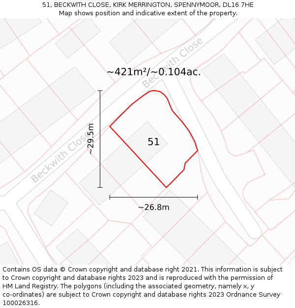 51, BECKWITH CLOSE, KIRK MERRINGTON, SPENNYMOOR, DL16 7HE: Plot and title map