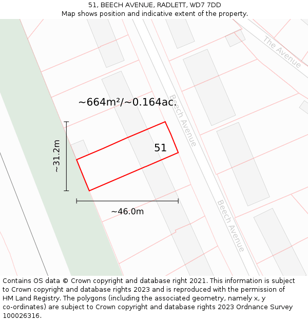 51, BEECH AVENUE, RADLETT, WD7 7DD: Plot and title map