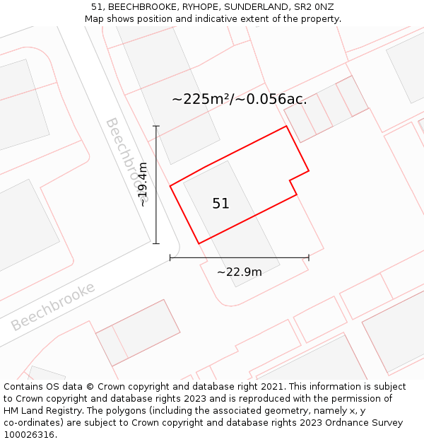 51, BEECHBROOKE, RYHOPE, SUNDERLAND, SR2 0NZ: Plot and title map