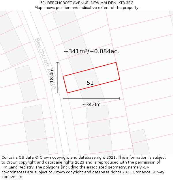 51, BEECHCROFT AVENUE, NEW MALDEN, KT3 3EG: Plot and title map