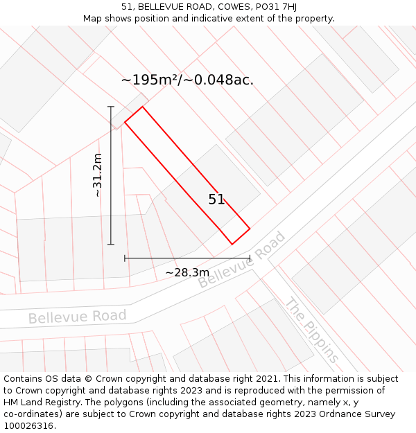 51, BELLEVUE ROAD, COWES, PO31 7HJ: Plot and title map