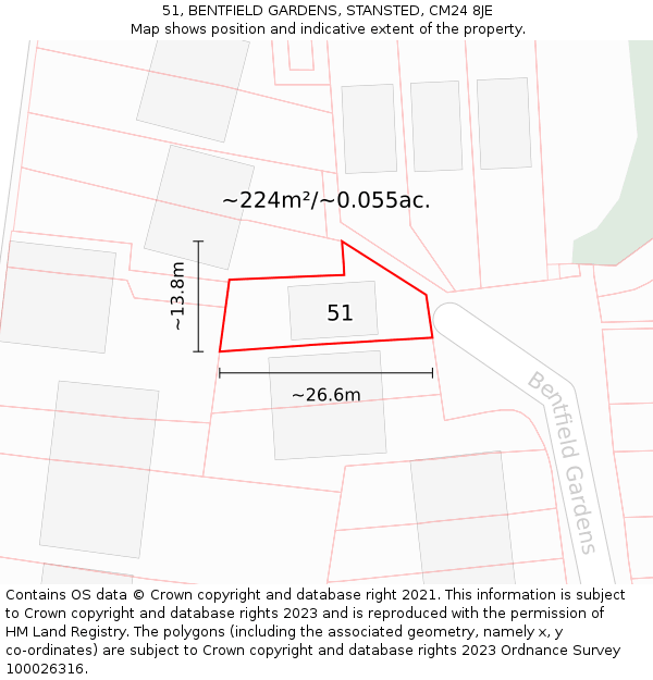 51, BENTFIELD GARDENS, STANSTED, CM24 8JE: Plot and title map