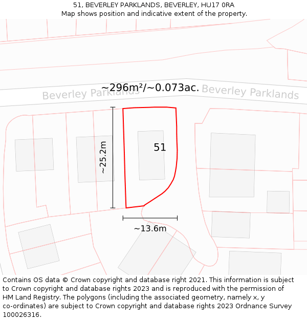 51, BEVERLEY PARKLANDS, BEVERLEY, HU17 0RA: Plot and title map