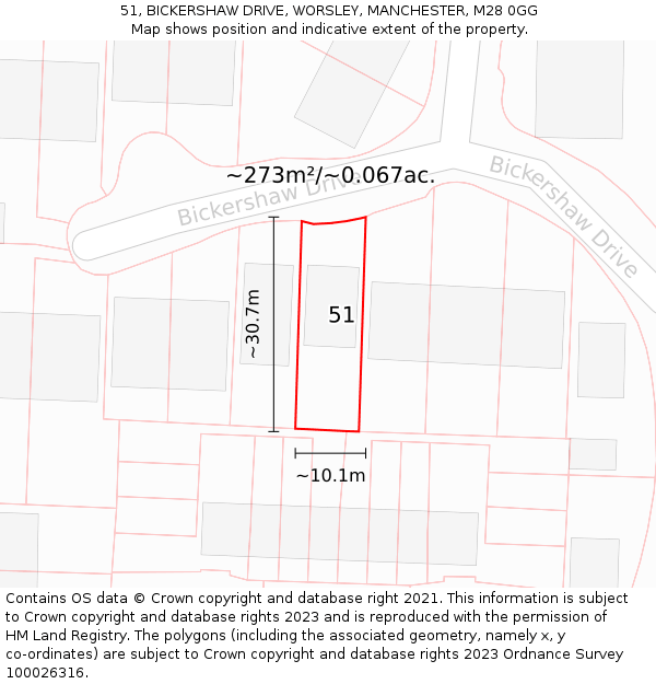51, BICKERSHAW DRIVE, WORSLEY, MANCHESTER, M28 0GG: Plot and title map