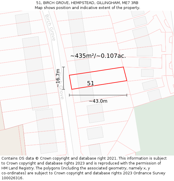 51, BIRCH GROVE, HEMPSTEAD, GILLINGHAM, ME7 3RB: Plot and title map