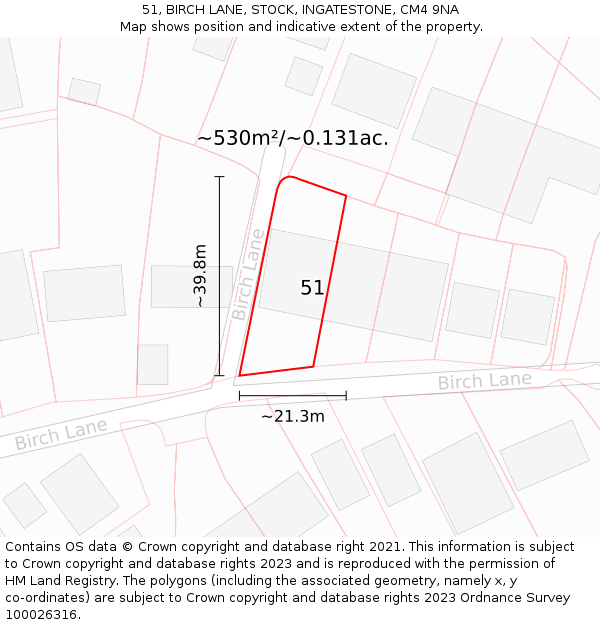 51, BIRCH LANE, STOCK, INGATESTONE, CM4 9NA: Plot and title map