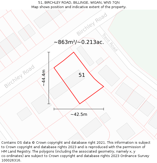 51, BIRCHLEY ROAD, BILLINGE, WIGAN, WN5 7QN: Plot and title map