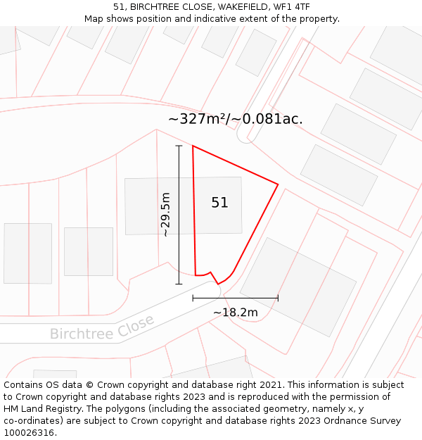 51, BIRCHTREE CLOSE, WAKEFIELD, WF1 4TF: Plot and title map