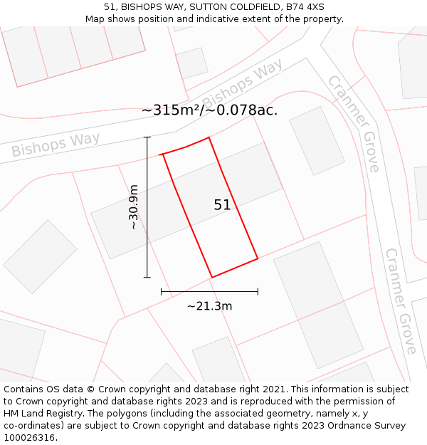 51, BISHOPS WAY, SUTTON COLDFIELD, B74 4XS: Plot and title map