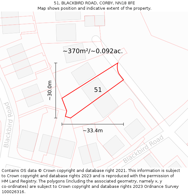 51, BLACKBIRD ROAD, CORBY, NN18 8FE: Plot and title map