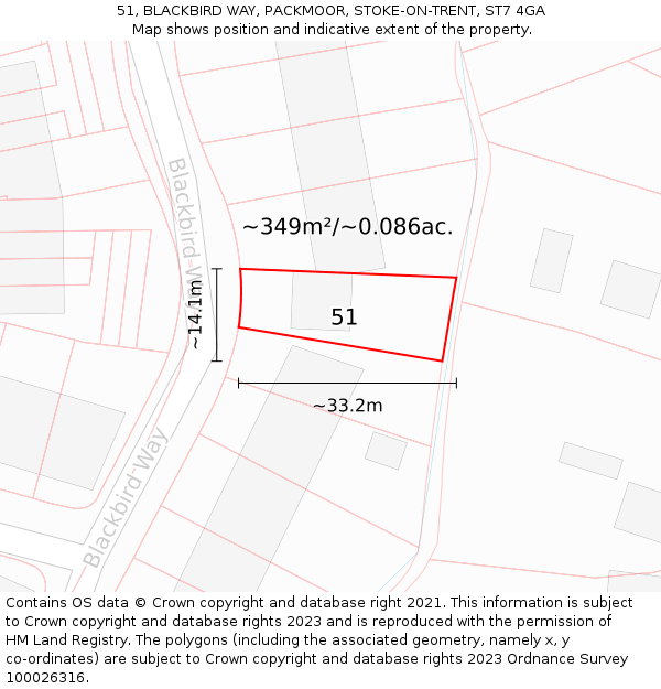 51, BLACKBIRD WAY, PACKMOOR, STOKE-ON-TRENT, ST7 4GA: Plot and title map