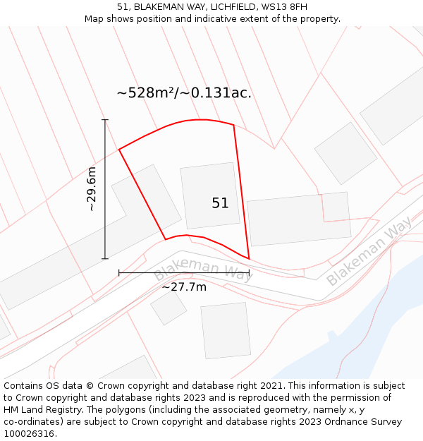 51, BLAKEMAN WAY, LICHFIELD, WS13 8FH: Plot and title map