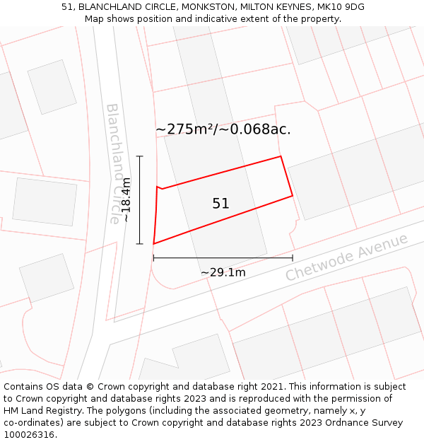 51, BLANCHLAND CIRCLE, MONKSTON, MILTON KEYNES, MK10 9DG: Plot and title map