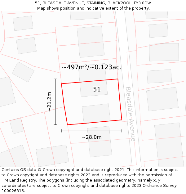 51, BLEASDALE AVENUE, STAINING, BLACKPOOL, FY3 0DW: Plot and title map