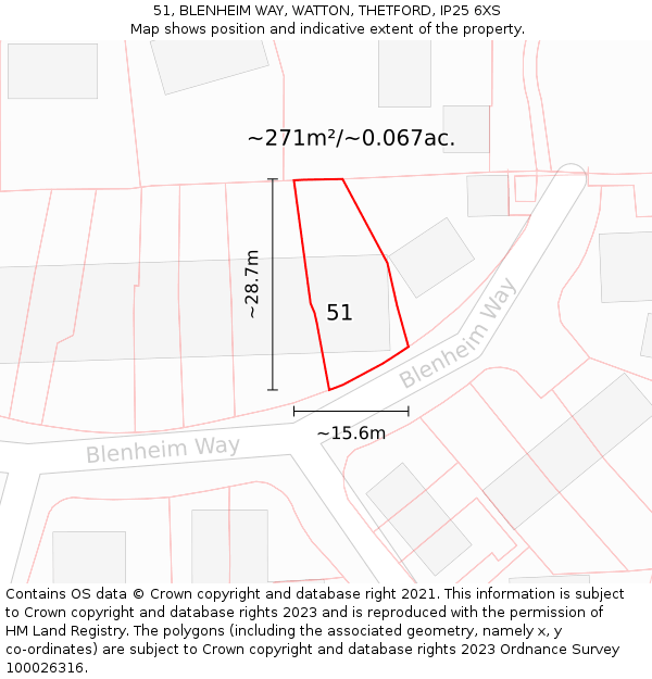 51, BLENHEIM WAY, WATTON, THETFORD, IP25 6XS: Plot and title map