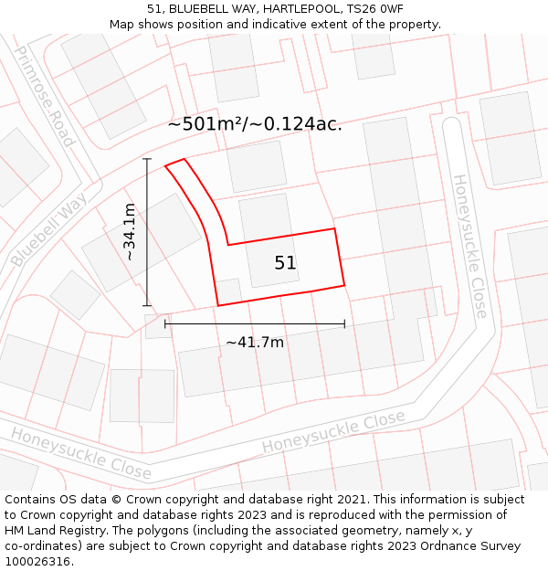 51, BLUEBELL WAY, HARTLEPOOL, TS26 0WF: Plot and title map