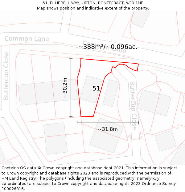 51, BLUEBELL WAY, UPTON, PONTEFRACT, WF9 1NE: Plot and title map