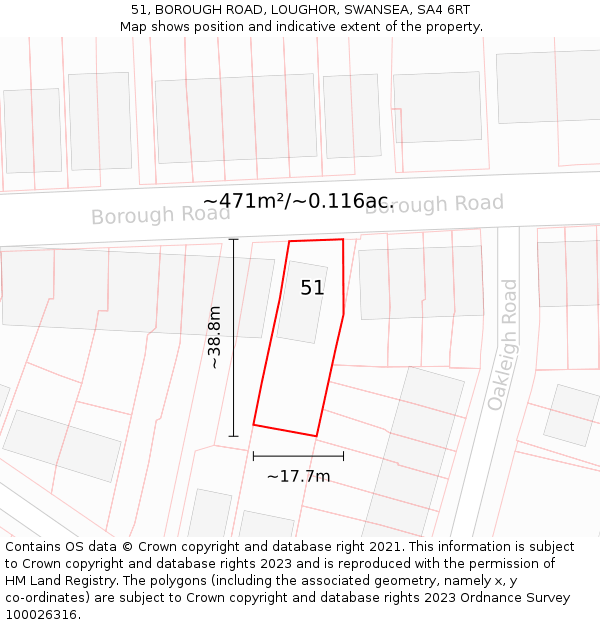 51, BOROUGH ROAD, LOUGHOR, SWANSEA, SA4 6RT: Plot and title map