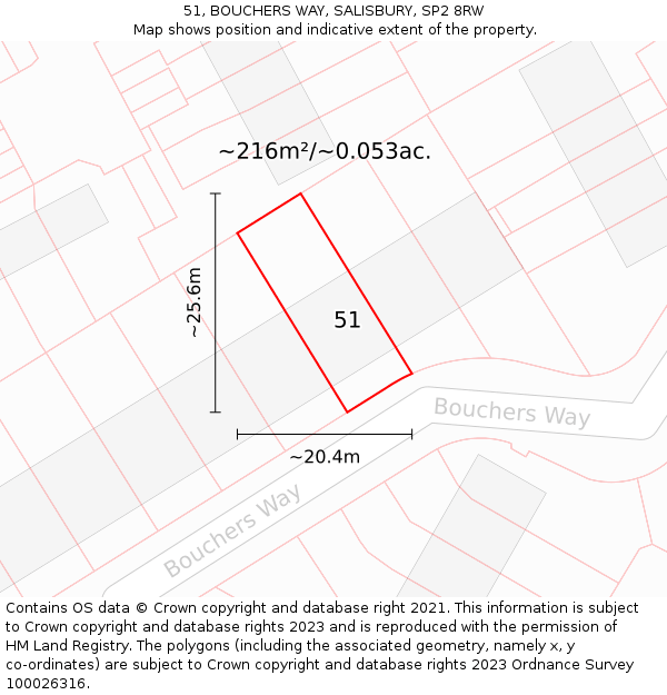 51, BOUCHERS WAY, SALISBURY, SP2 8RW: Plot and title map