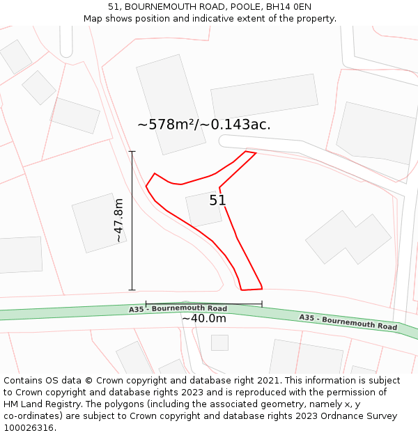 51, BOURNEMOUTH ROAD, POOLE, BH14 0EN: Plot and title map