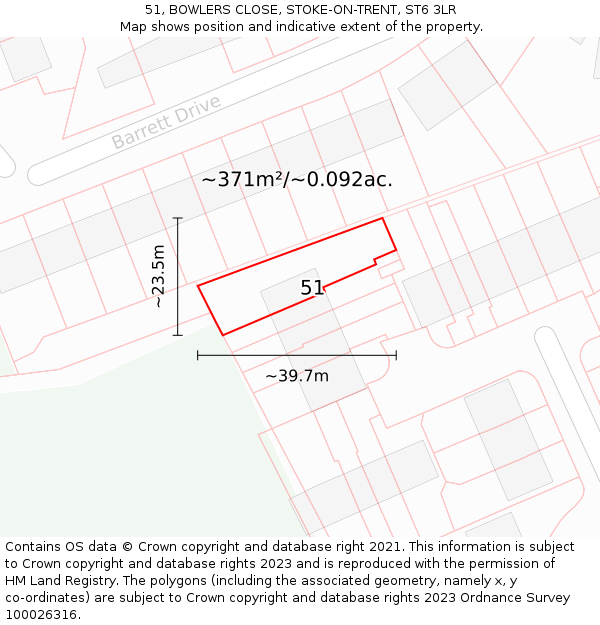 51, BOWLERS CLOSE, STOKE-ON-TRENT, ST6 3LR: Plot and title map