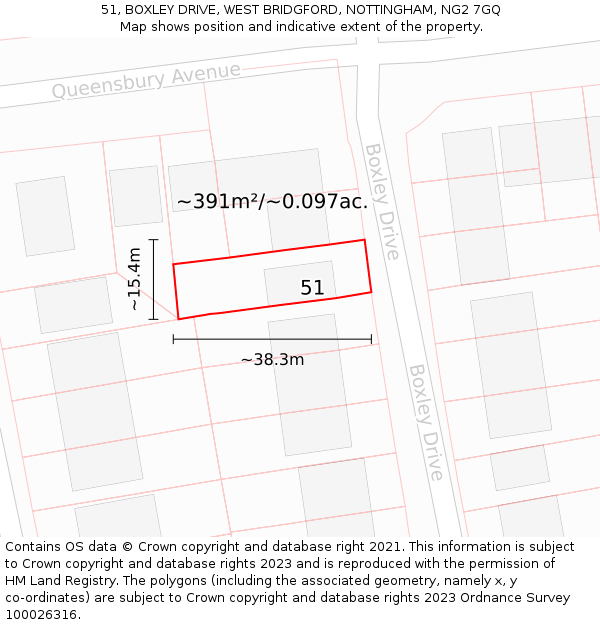 51, BOXLEY DRIVE, WEST BRIDGFORD, NOTTINGHAM, NG2 7GQ: Plot and title map