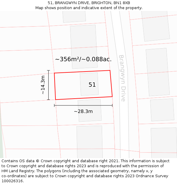 51, BRANGWYN DRIVE, BRIGHTON, BN1 8XB: Plot and title map