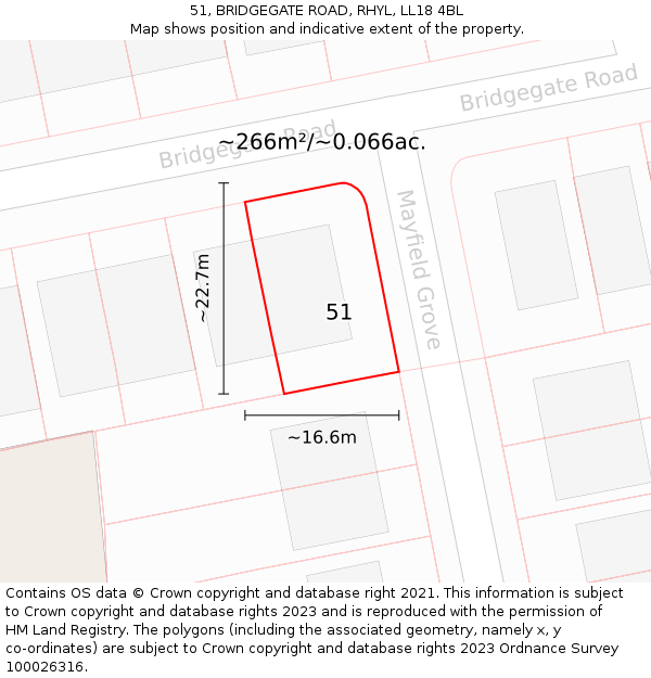 51, BRIDGEGATE ROAD, RHYL, LL18 4BL: Plot and title map