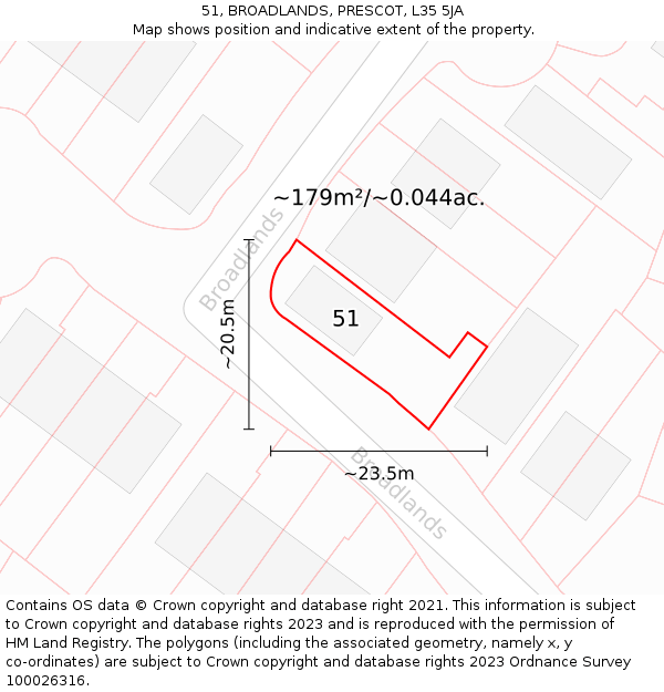 51, BROADLANDS, PRESCOT, L35 5JA: Plot and title map