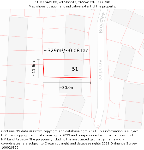 51, BROADLEE, WILNECOTE, TAMWORTH, B77 4PF: Plot and title map