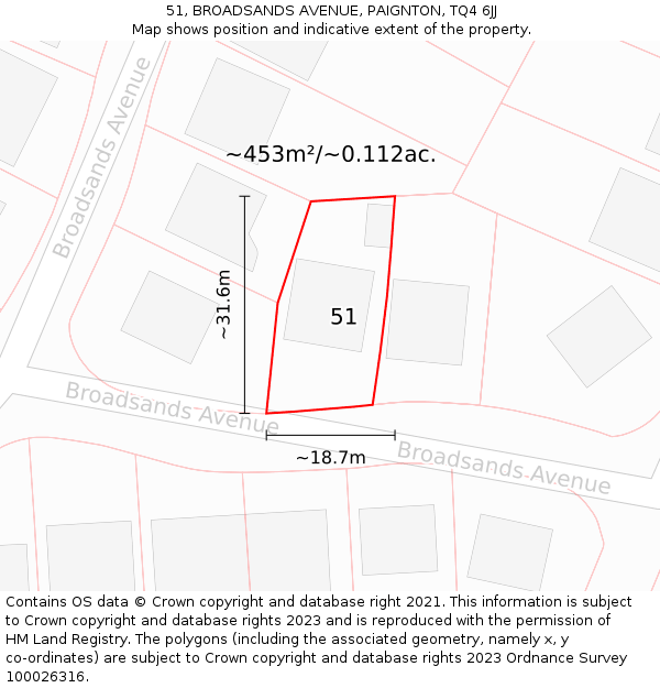 51, BROADSANDS AVENUE, PAIGNTON, TQ4 6JJ: Plot and title map