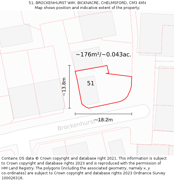 51, BROCKENHURST WAY, BICKNACRE, CHELMSFORD, CM3 4XN: Plot and title map