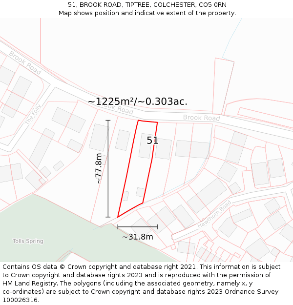 51, BROOK ROAD, TIPTREE, COLCHESTER, CO5 0RN: Plot and title map