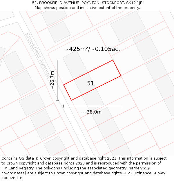 51, BROOKFIELD AVENUE, POYNTON, STOCKPORT, SK12 1JE: Plot and title map