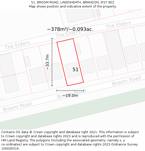 51, BROOM ROAD, LAKENHEATH, BRANDON, IP27 9EZ: Plot and title map