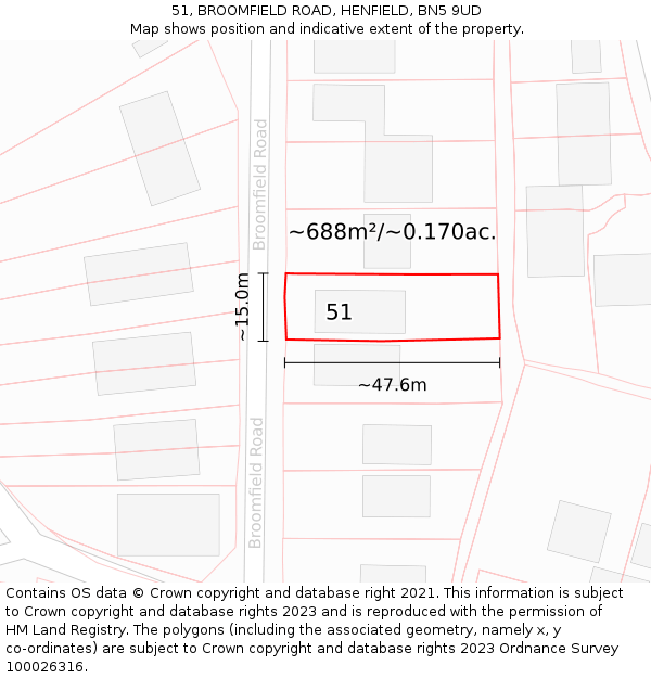 51, BROOMFIELD ROAD, HENFIELD, BN5 9UD: Plot and title map