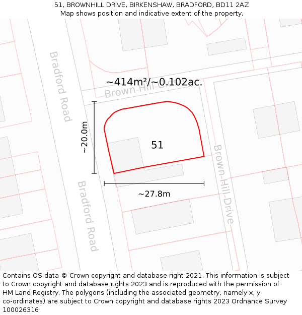 51, BROWNHILL DRIVE, BIRKENSHAW, BRADFORD, BD11 2AZ: Plot and title map