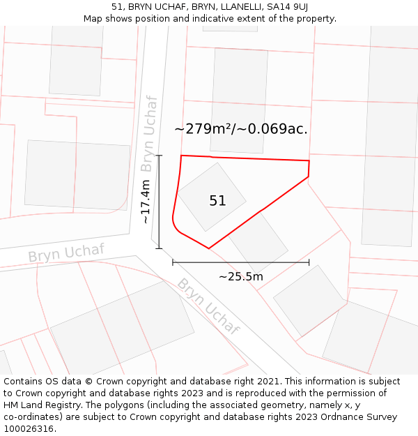 51, BRYN UCHAF, BRYN, LLANELLI, SA14 9UJ: Plot and title map