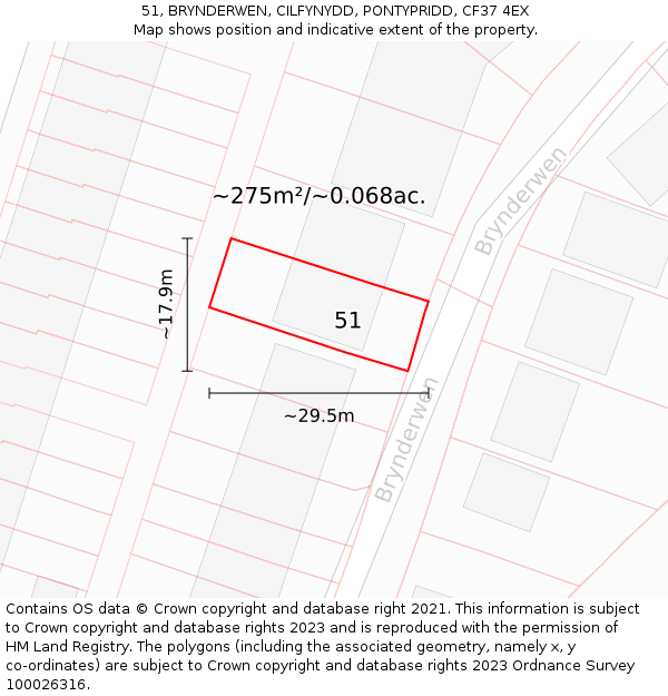 51, BRYNDERWEN, CILFYNYDD, PONTYPRIDD, CF37 4EX: Plot and title map