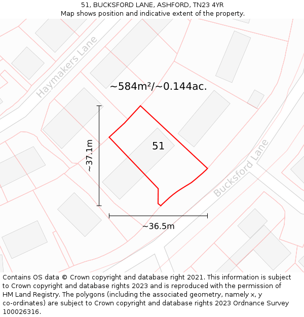 51, BUCKSFORD LANE, ASHFORD, TN23 4YR: Plot and title map